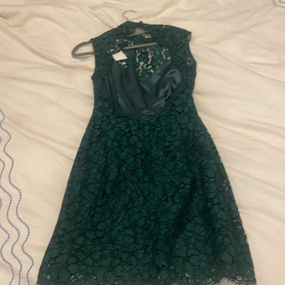 green emerald velvet dress Sandro Paris Mock Neck Short Sleeve Fit and Flare Knit Dress – The Hangout main image 1